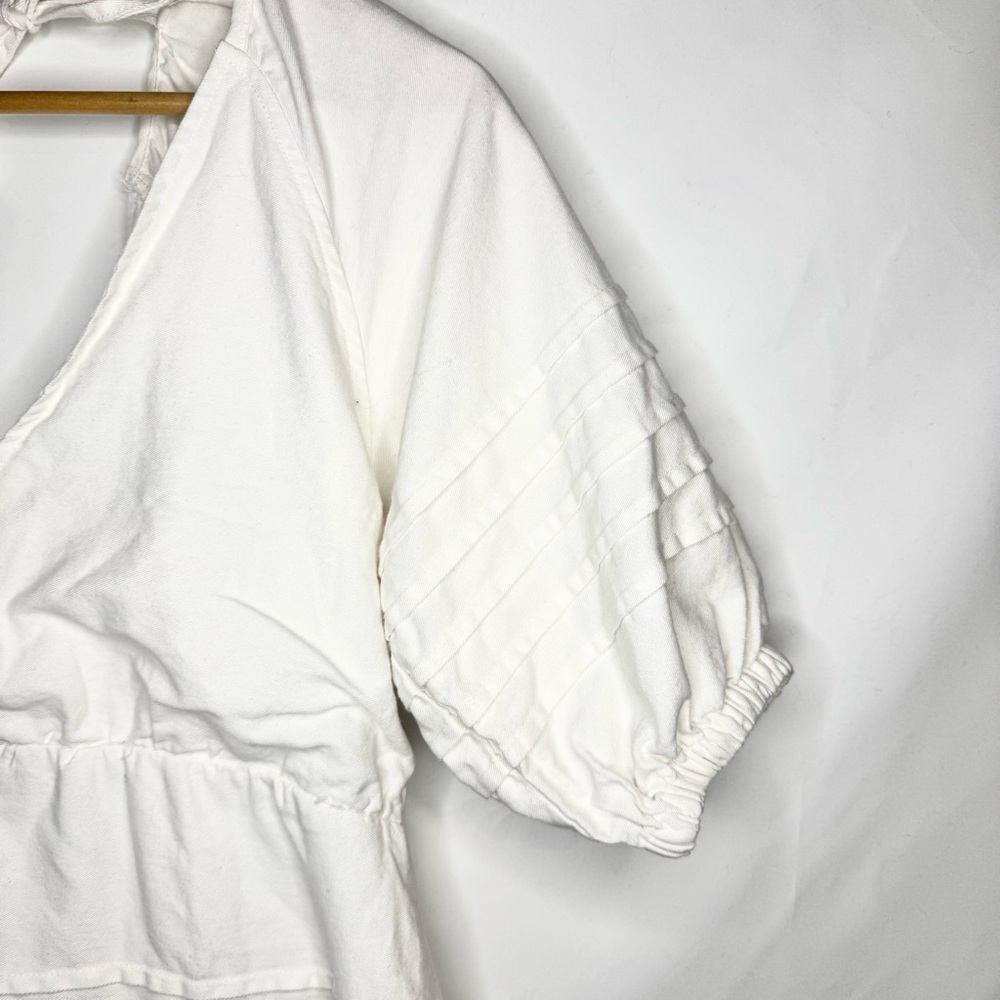 Avec Les Filles Open Back Puff Sleeve V-Neck White Cotton Mini Dress Size Small - Picture 4 of 10